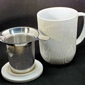 Tilt & Drip Tea Infuser Mug (Woodgrain White)